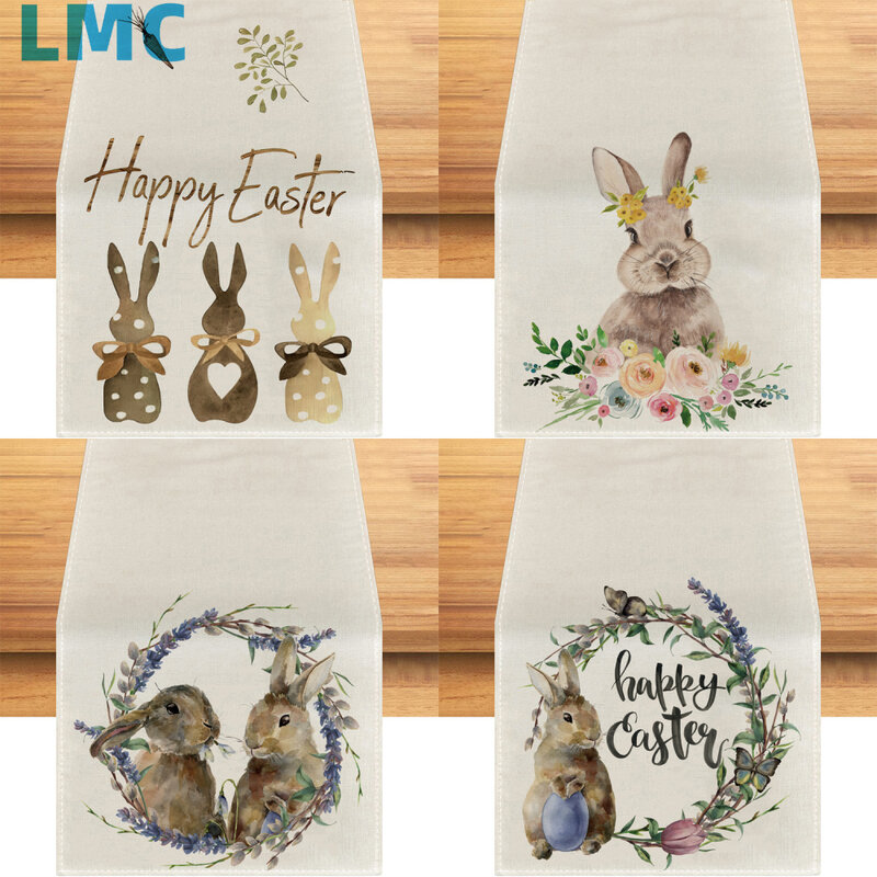 LMC-Mantel Individual con forma de huevo de Pascua, servilletas de mesa de lino con diseño de conejo, decoración de temporada, ambiente festivo