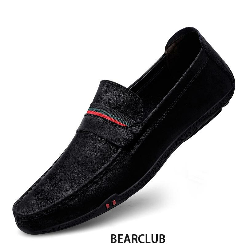 BEARCLUB Moccasins Men Genuine Leather Shoes 2022 Summer Men Business Casual Quality Leather Shoes Comfortable Sole Male Loafers