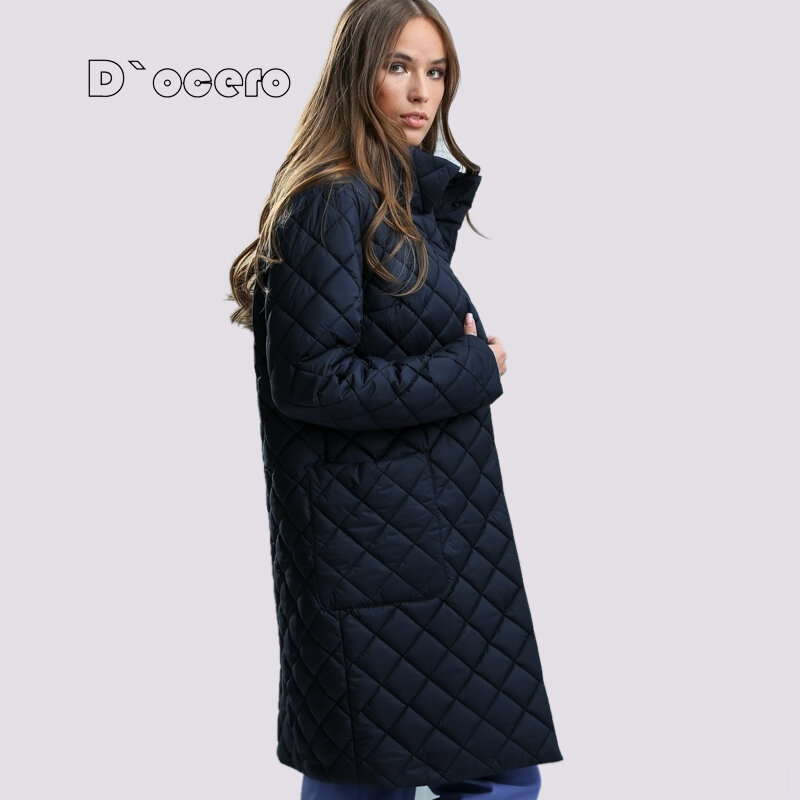 D`ocero New Women's Coat Spring 2022 Long Fashion Jacket Autumn Oversize Warm Outerwear Stand Collar Clothing Quilted Parka