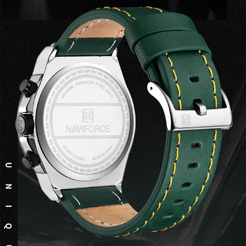 NAVIFORCE-reloj analógico de cuarzo para hombre, accesorio de pulsera resistente al agua con correa de cuero, complemento Masculino de marca de lujo con diseño militar, 2023