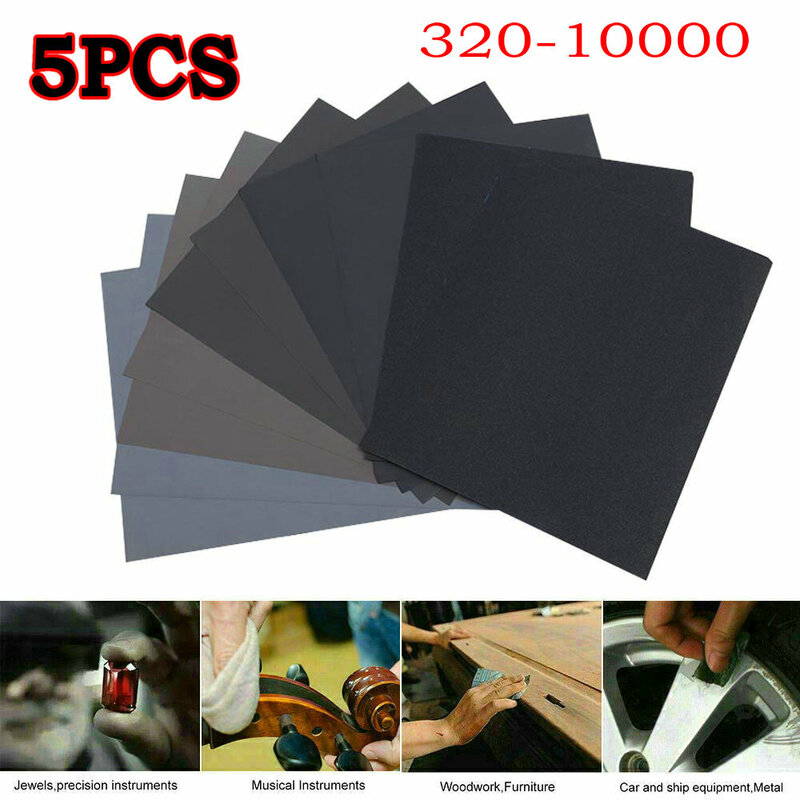 5pcs Sandpaper Set Durable and Practical Dry and Wet Use Grit Sanding Paper Abrasive Metal Plastic Ceramic Glass Car Polishing