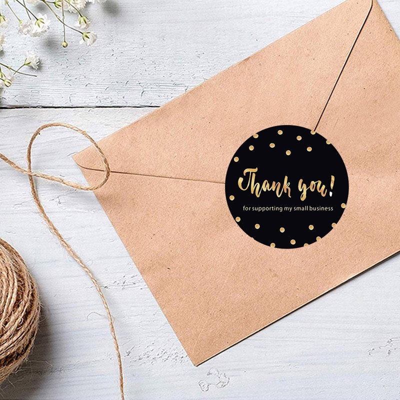 Gold Foil Thank You for Your Order Sticker 6 Designs Black Round Small Business Gift Envelope Packaging Decorative Sealing Label