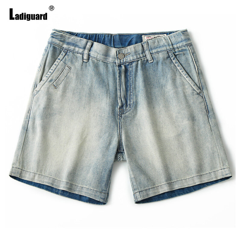 Ladiguard Plus Size Men's Patchwork Demin Shorts Male Casual Button Up Short Jeans 2022 Japanese Style Sexy Demin Shorts