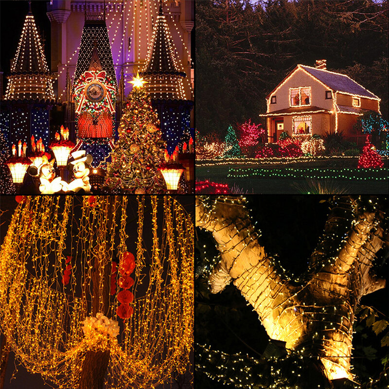 Уличная Рождественская гирлянда, светодиодная гирлянсветильник s 100 м 10 м 5 м, Декоративная гирлянда, сказосветильник свет, праздничное освещение, светильник рлянда на дерево