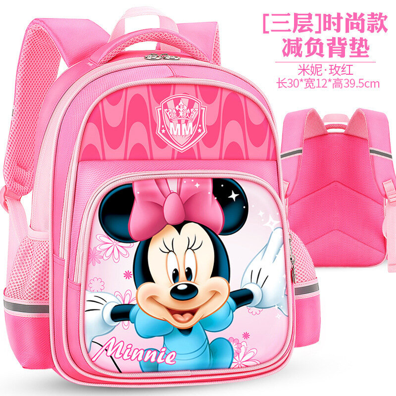 Disney Mickey Mouse Minnie โรงเรียนอนุบาลที่น่ารักกระเป๋าเป้สะพายหลังรูปเด็กหญิงกระเป๋าพิมพ์ลาย Alice กระเป๋...