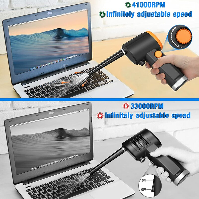 KOONIE Cordless Air Duster for Computer Keyboard Cleaning, 41000 RPM, Stepless Speed Motor, 6000mAh Rechargeable Battery