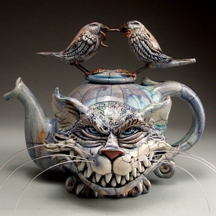 Arte artesanal gato bule diabo gato criativo casa decorações de mesa gato e peixe e pássaro resina artesanato decoração do jardim 2022