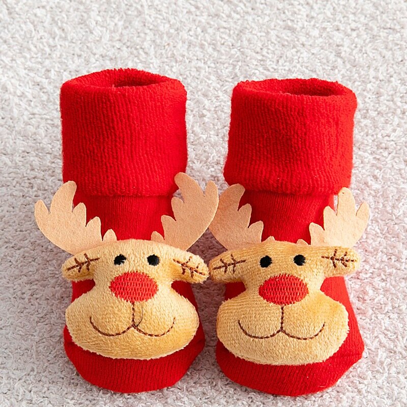 ถุงเท้าคริสต์มาสทารกแรกเกิดถุงเท้าเด็กลื่นถุงเท้าพิมพ์เด็กสีแดงอบอุ่นถุงเท้าเด็กและสา...