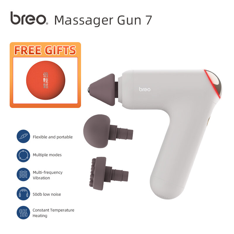 Breo Massage Gun 7 Pemijat Kuat Profesional Kompres Pemanas Multifungsi Relaksasi Otot Jaringan Dalam