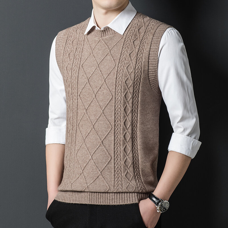Men's vest round neck sweater vest casual V-neck sleeveless sweater vest in autumn and winter