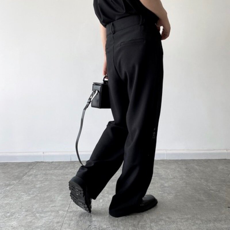 Masculino calças largas personalidade dupla cintura designer calças masculinas zíper solto jovem homem streetwear bottoms japão roupas masculinas
