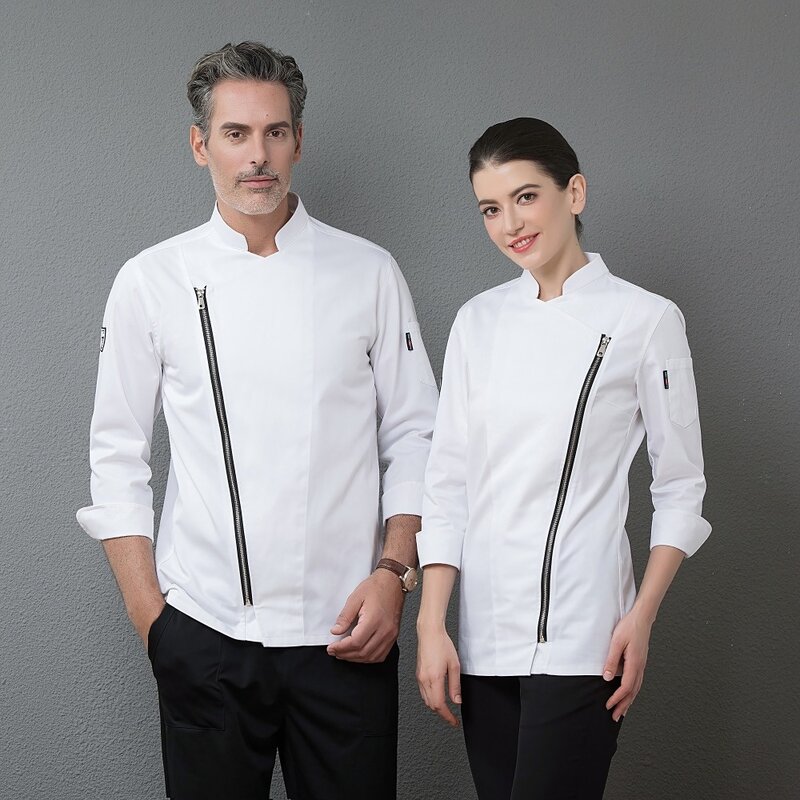 M a 4xl grande tamanho chef mestre zip jaqueta e avental definir hotel de alta qualidade branco chefs casaco ocidental restaurante zíper trabalho wear