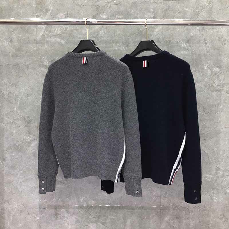 Tb thom-男性用韓国セーター,ユニークなストライプデザインのセーター,ウールセーター,長袖トップス,長くて人気