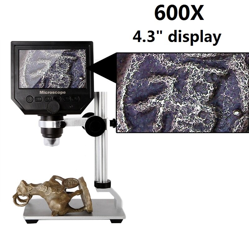 Цифровой микроскоп 600X для ремонта печатных плат, 3,6 МП, USB, 3,5-дюймовый HD ЖК-видеомикроскоп с дополнительной подставкой из алюминиевого сплава