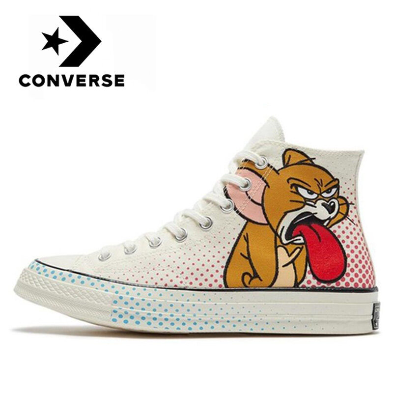 Converse Chuck Taylor All Star Sepatu Kanvas Pria Wanita, Sneaker Tinggi Netral 1970S Tom Jerry