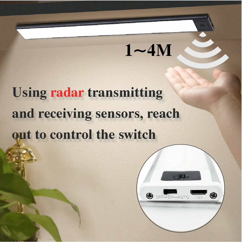 Светодиодный ночник 20/40/60 см, ультратонкий перезаряжаемый светильник с USB-датчиком движения рук, для шкафа, гардероба, светильник для шкафа