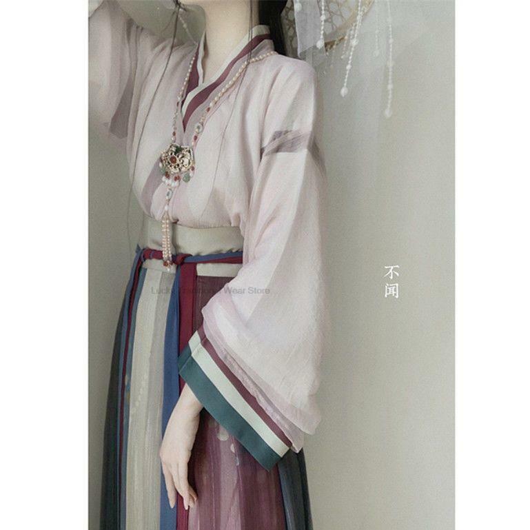 Hanfu kostum nasional gaya Cina kuno, kostum Cosplay Hanfu satu potong, pakaian wanita panggung