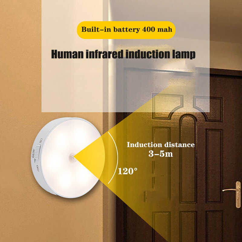 Duas Cores Luz Recarregável Led Night Light PIR Sensor De Movimento Sob Luzes Do Armário Para Casa Parede Guarda-roupa Cozinha Escadas Luz