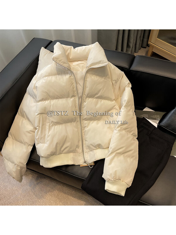 Casual sólido grosso gola de algodão acolchoado casaco feminino 2022 nova moda coreana curto jaqueta para mulher roupas de algodão quente