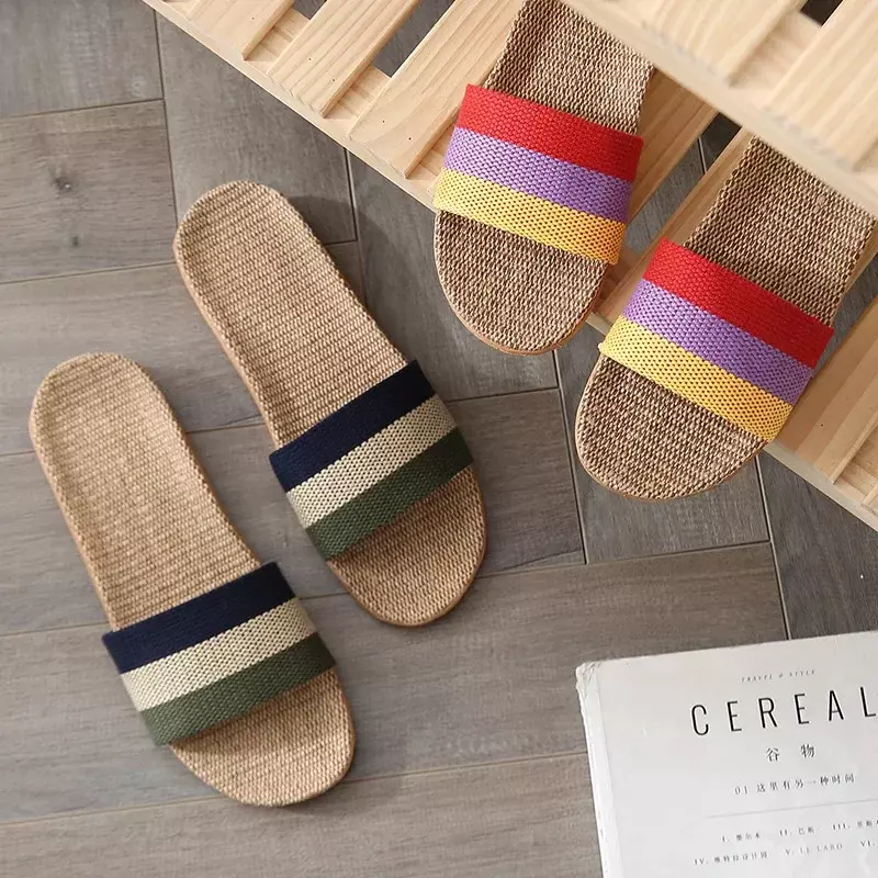 2023 new large size linen slippers home couple indoor slippers wood floor cotton and linen home summer sandals DZ-021