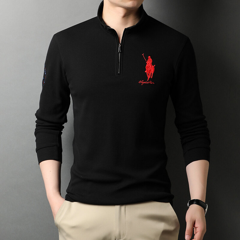 2022 nouveaux hommes pur coton à manches longues polos demi fermeture éclair à la mode Logo T-Shirts marque Golf printemps et automne vêtements de créateurs