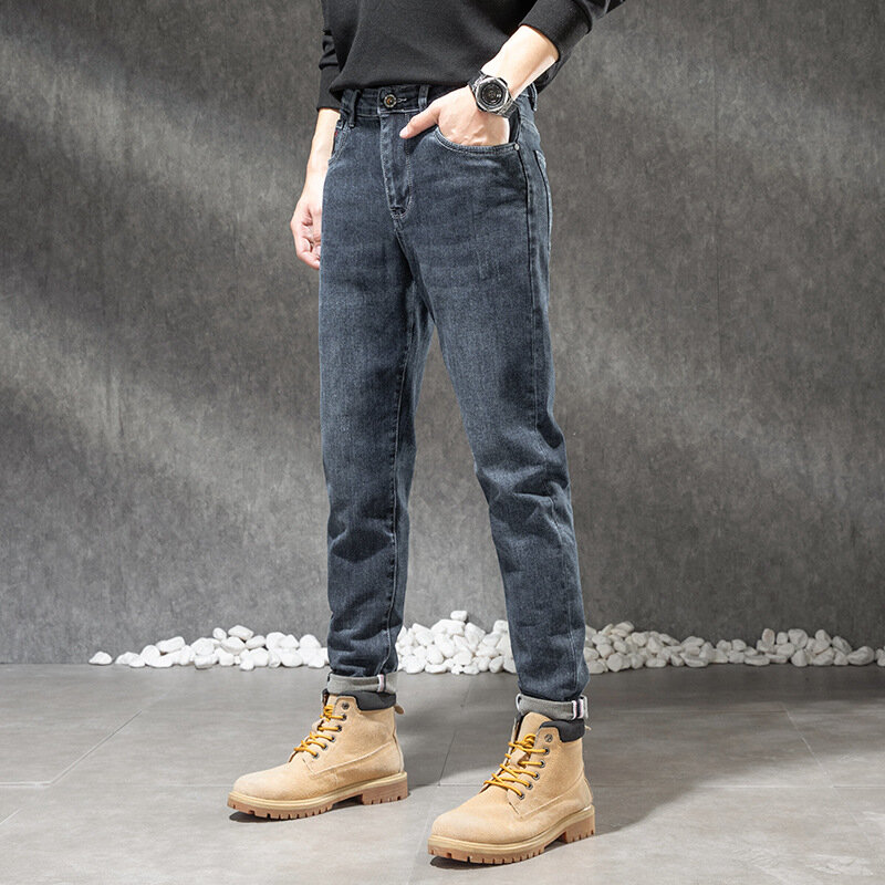 2022 nuovi Jeans in cotone da uomo autunno inverno moda pantaloni caldi Casual da uomo di alta qualità