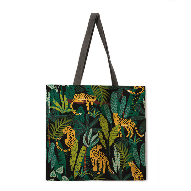 Oil painting tiger printing women's shoulder bag double-sided printing women's handbag shopping bag foldable and reusable