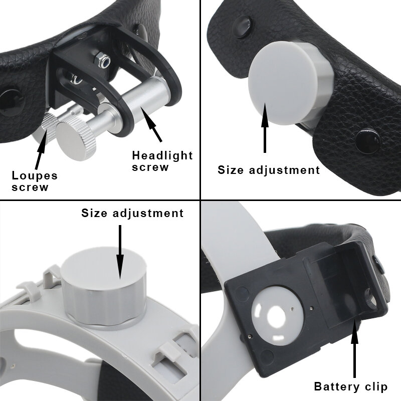 Fascia leggera per lampada dentale e lenti di ingrandimento casco in plastica per lente d'ingrandimento dentale con Clip per batteria regolabile