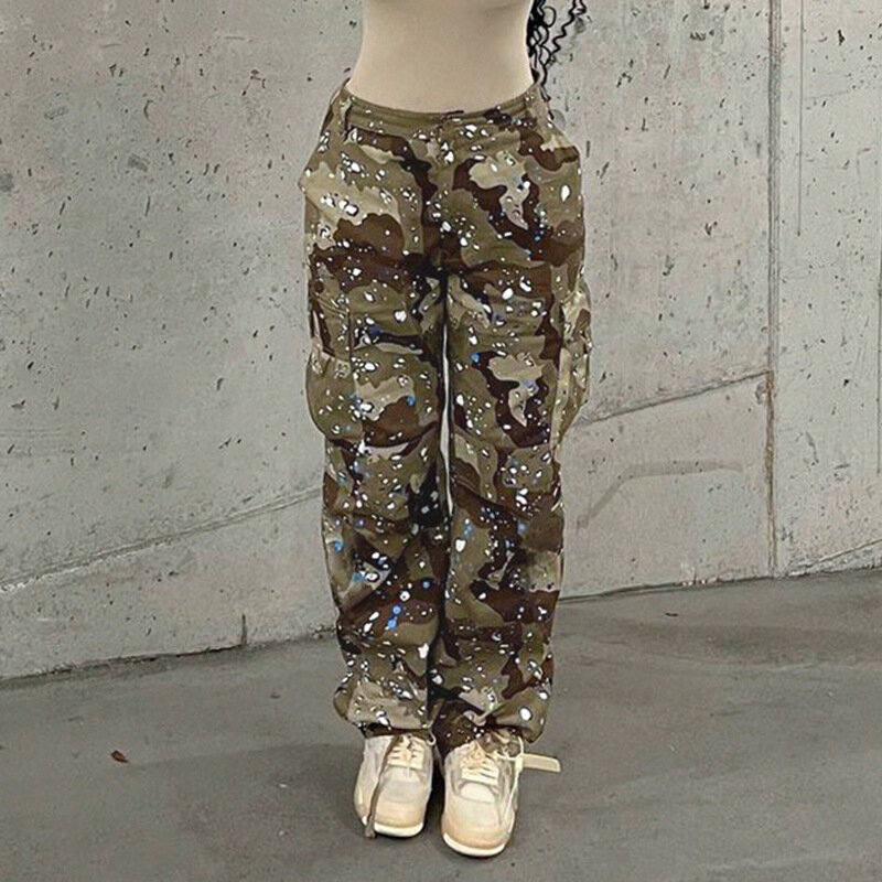 Pantalones de camuflaje de cintura alta para mujer, ropa de calle con bolsillo, atuendo informal para correr