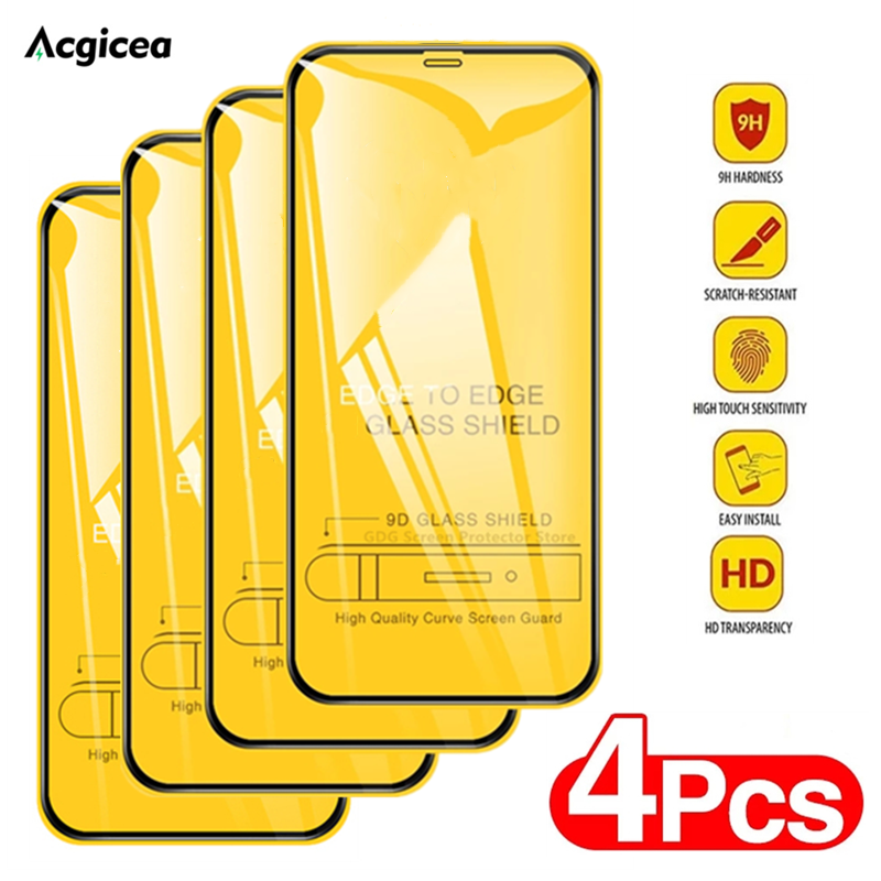 4PCS Tempered Glass Black Border For IPhone 14 13 12 11 Pro Max For X XR XS Max 7 8 6S Plus 12Pro Phone Screen Protective Glass