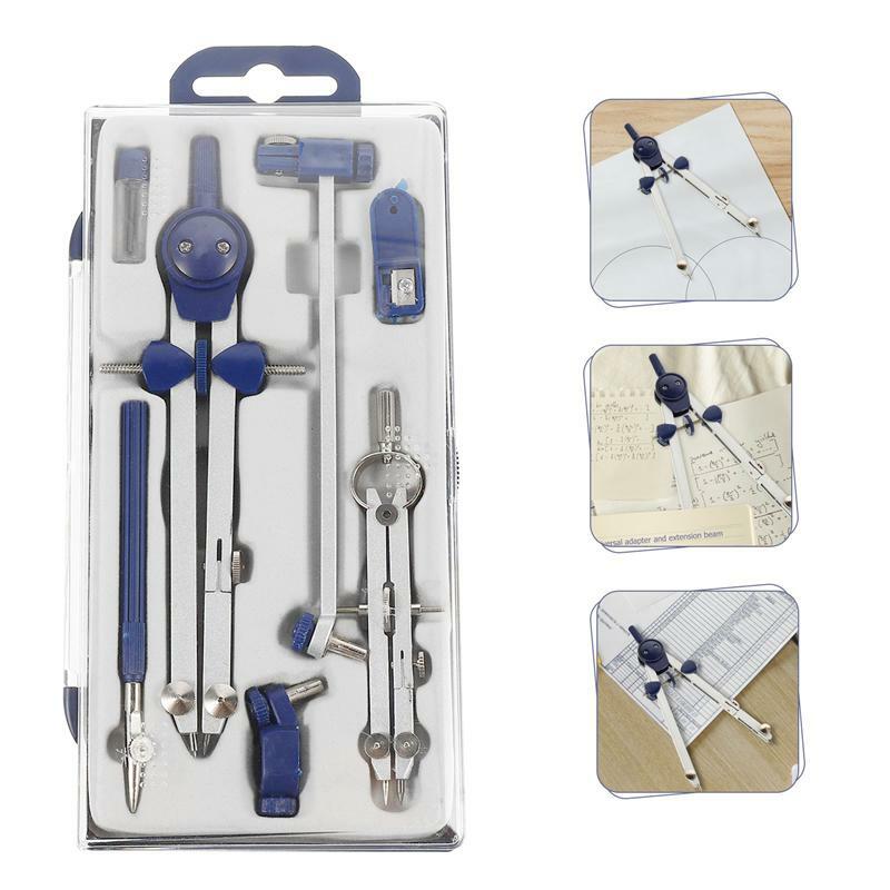 1 Set 7pcs Multi-functional Drawing Compasses Practical Drawing Tools (Blue)