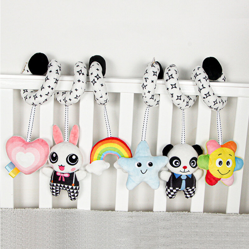 Sensory Baby Plush Rattle Toys Stroller Crib Hanging Toys Baby Rattle Black White Toys For Newborn Baby Games Toys 0 6 12 Months