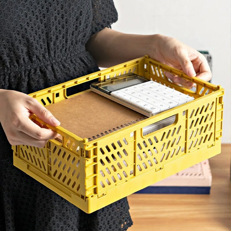 Large Foldable Crate Plastic Storage Box Collapsible Case Desktop Holder Cosmetic Storage Basket Home Office Organizer Container
