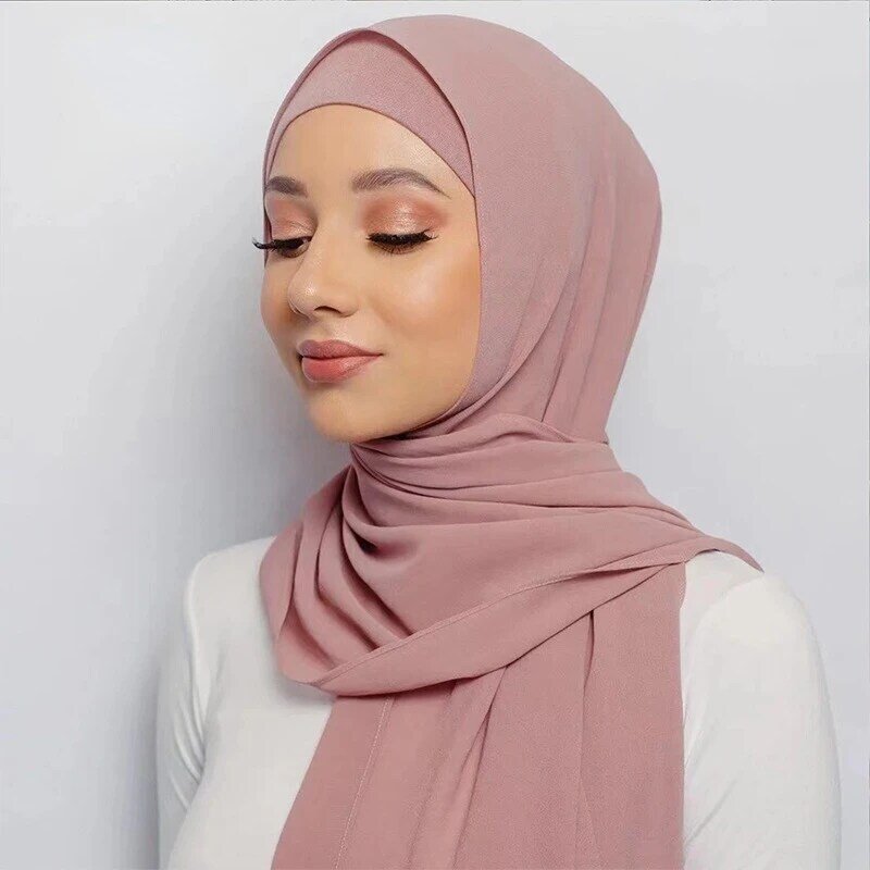180*70cm muzułmański szyfonowy hidżab szalik kobiety długi jednolity kolor chusta na głowę Hijabs szaliki damskie welon Jersey Hijabs chustka na głowę kobiety