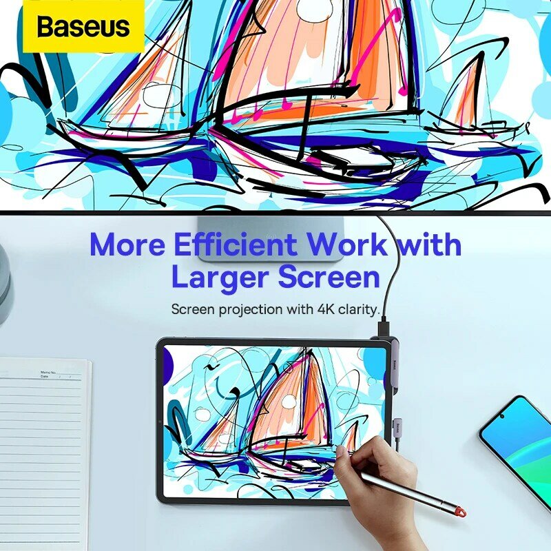 Baseus-concentrador USB C para tableta, estación de acoplamiento compatible con MacBook Pro Air, iPad Pro 2021 M1, Xiaomi, USB 3,0, HDMI