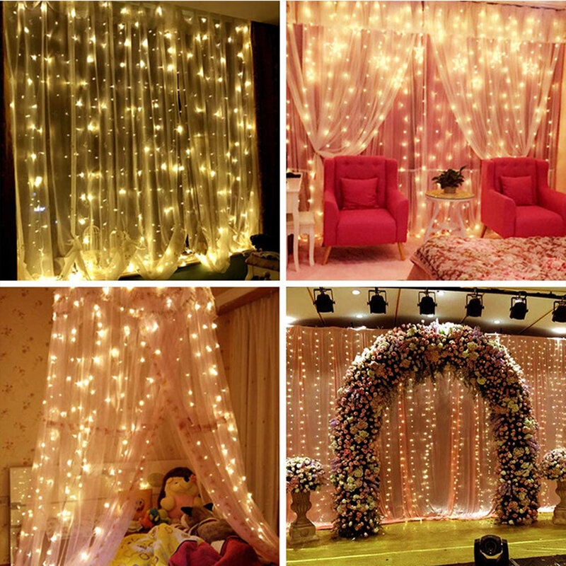 5V 3mx3m LED String Lights 300LEDs USB Fairy Icicle Curtain Lamp with Remote Control Christmas Garland Wedding Party Patio Decor