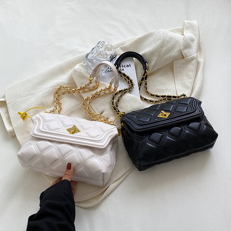 새로운 최고 품질의 럭셔리 브랜드 황금 큰 리벳 체인 가방, 어깨 작은 사각형 패션 휴대용 비스듬한 크로스 바디 여성 가방