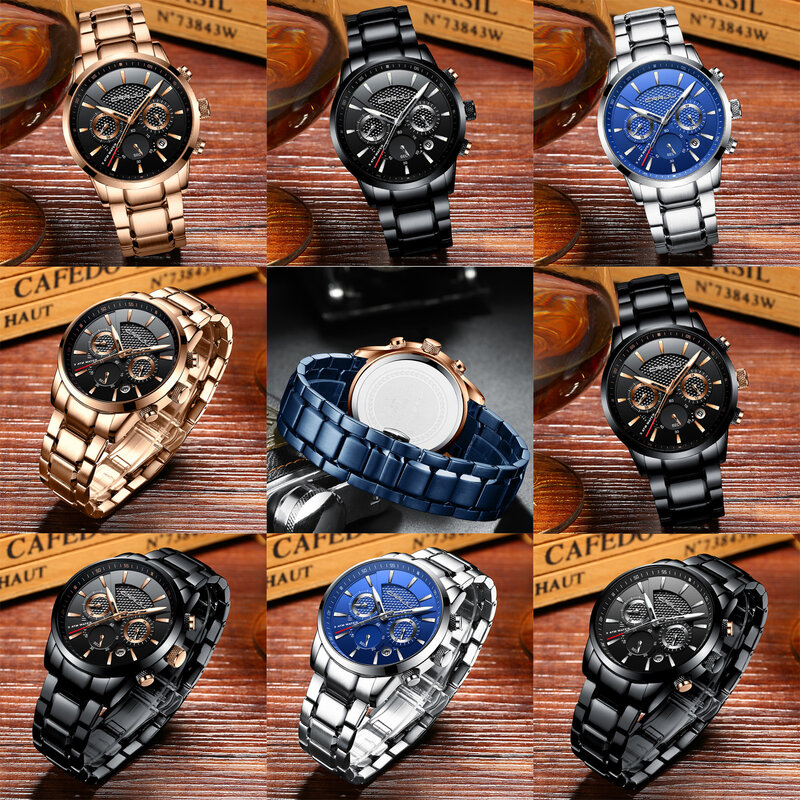 CRRJU 2022 Men's Luxury Watches Fashion Sporty Wristwatches Male Chronograph Quartz Stainless Steel Clock with Luminous Hands