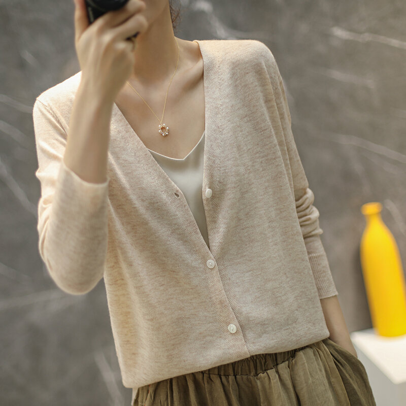 Spring And Autumn 2023 New Sweater Women's Knitted Cardigan Loose Thin V-Neck Sweater Joker Coat Jacket