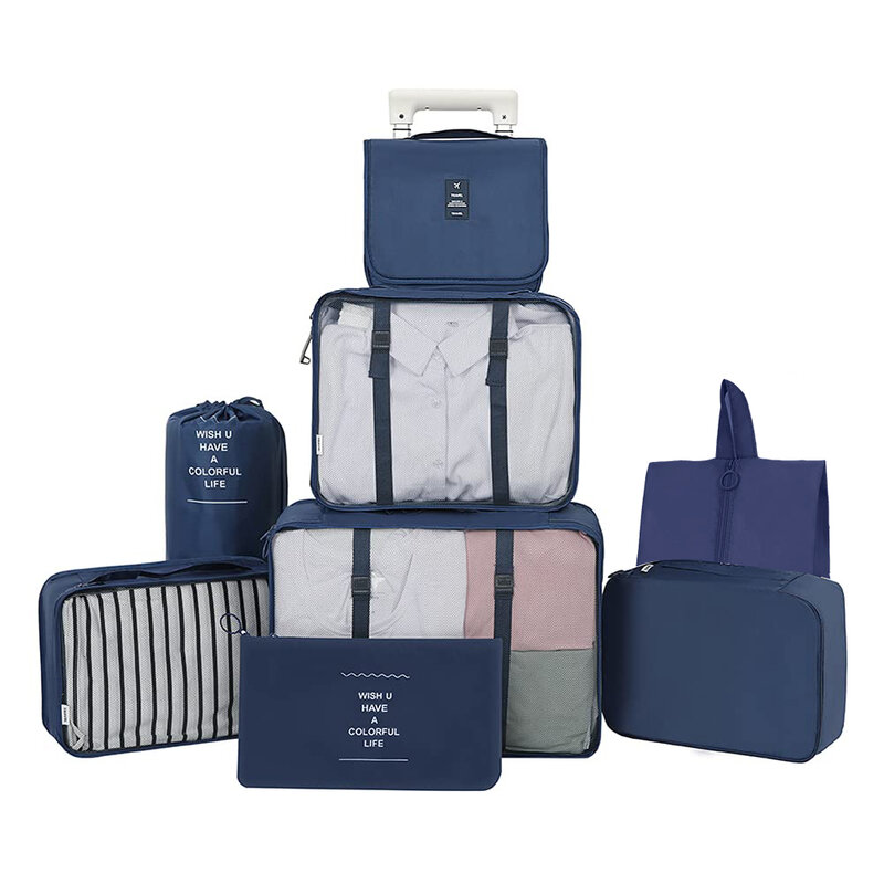 8 sztuk torba podróżna z motywem walizka wodoodporna duża kosmetyczka akcesoria podróżne organizator torby do przechowywania dla kobiet mężczyzn kostki