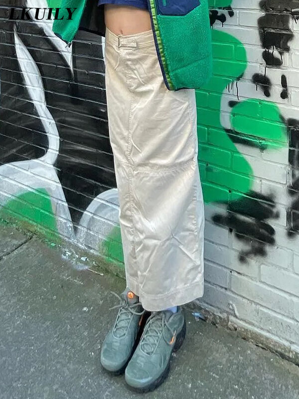 Винтажная Женская Повседневная Длинная юбка макси, модная в стиле 90-х Харадзюку Y2k, эстетичная уличная одежда, джинсовые юбки в Корейском ст...