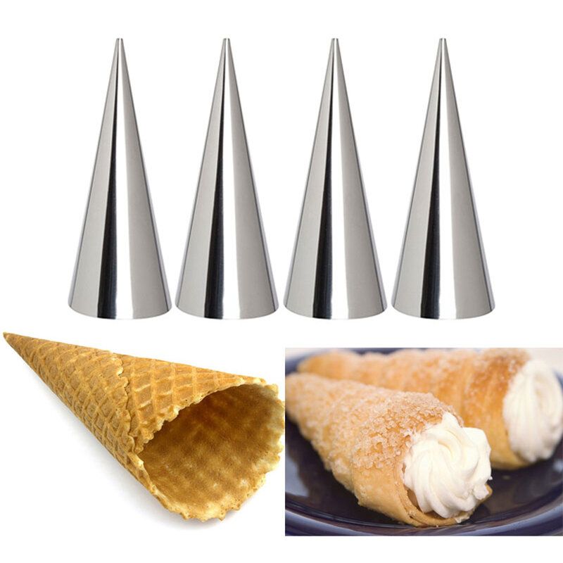 12Pcs Kualitas Tinggi Kerucut Tabung Krim Cetakan Roti Cetakan Stainless Cetakan Croissant Cone Tanduk Spiral Roll Pastry Kue