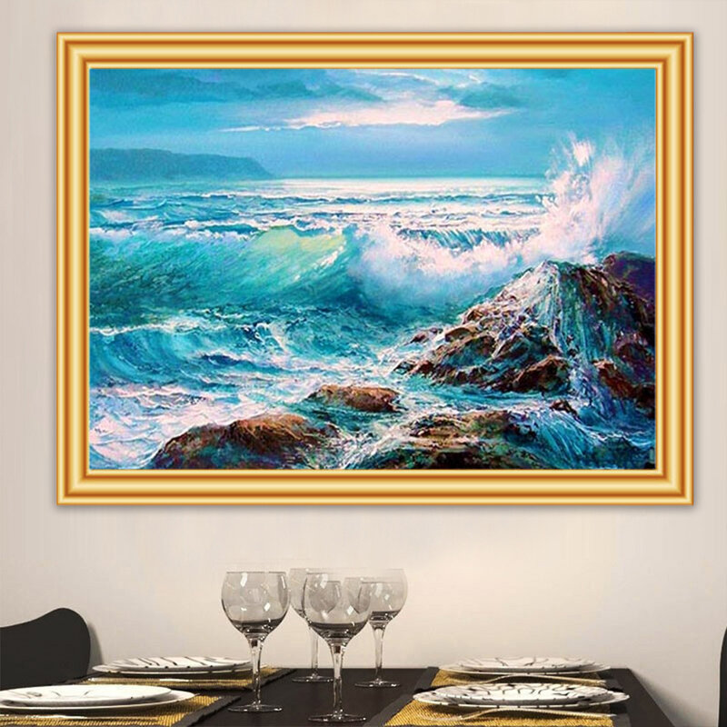 5D DIY Diamond Painting Sea Landscape Cross Stitch Full Drill Round Diamond Embroidery Scenery Mosaic Picture Home Decoration