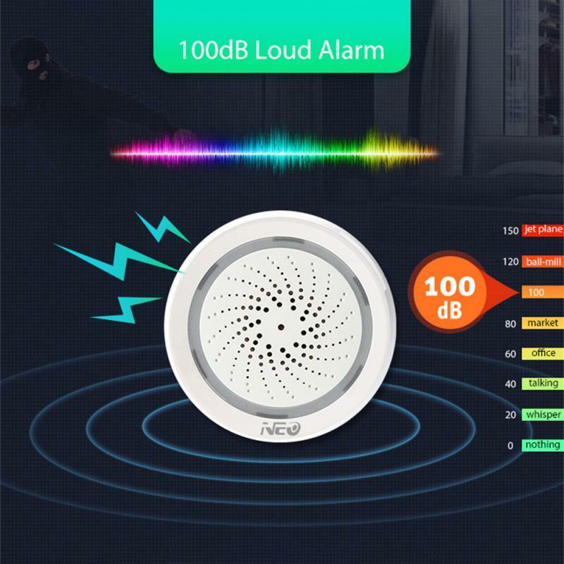 Tuya Smart Life-alarma de sirena con Sensor inalámbrico, Detector de luz de sonido, WiFi, USB