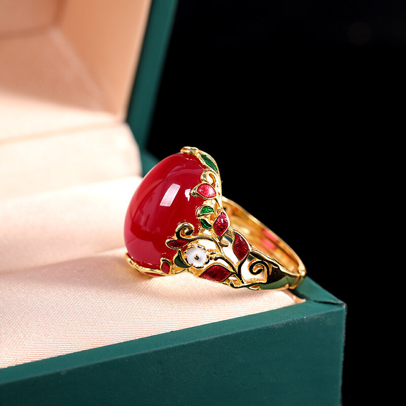 Ladies Red Engagement Corundum Silver Rings For Women Trendy Vintage Enamel Rings 925 Sterling Silver Handmade Gold Fine Jewelry