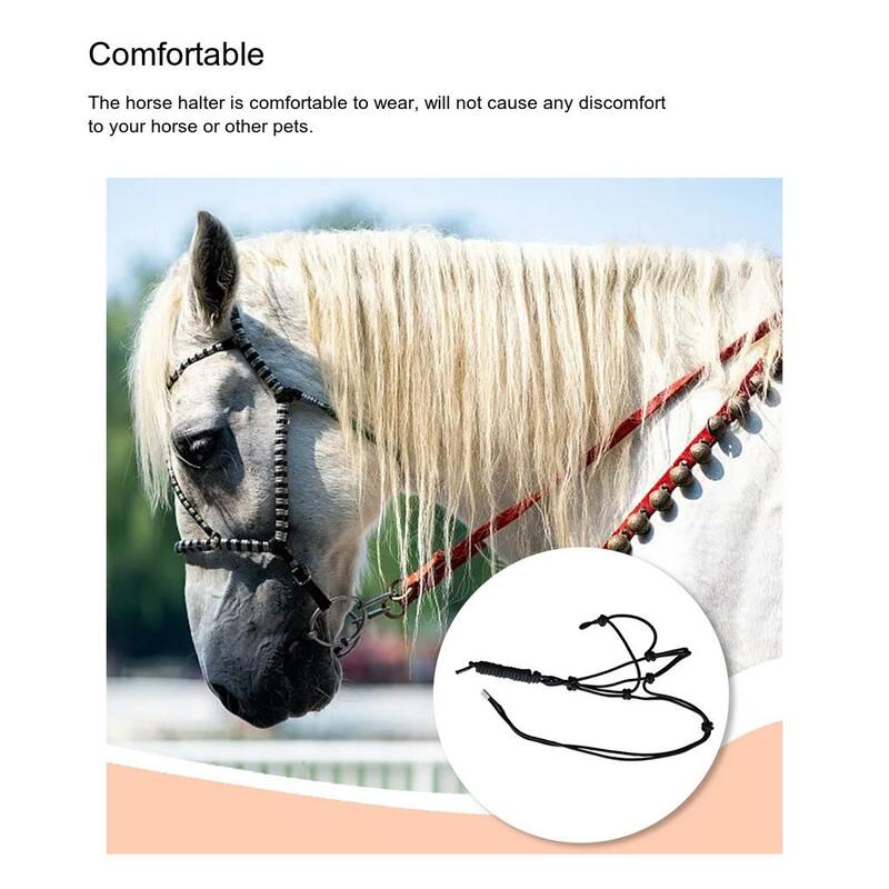 Horse Halter Adjustable Braid Knot Tie Training Riding Bridle Headstall Wear-resistant Braided Rope Nylon Collar