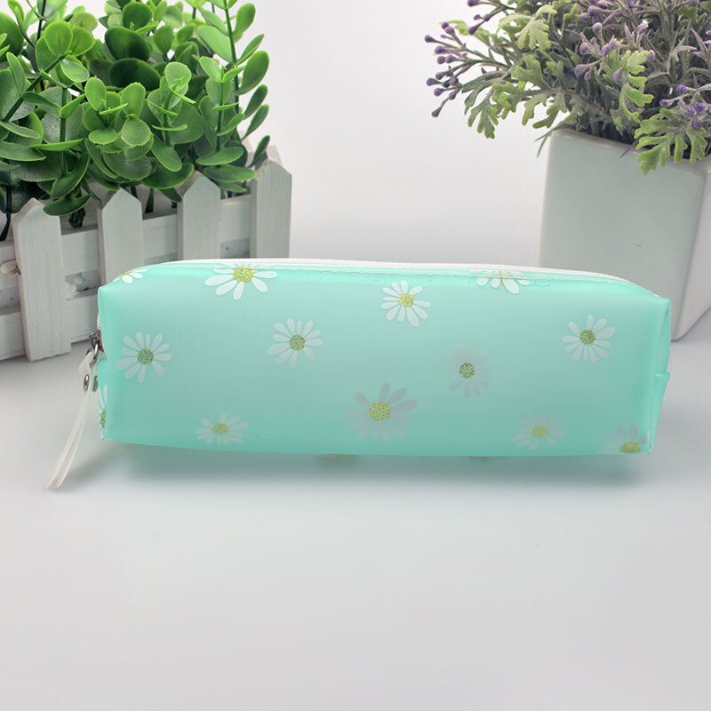 Girl Korean Version Of Small Fresh And Simple Net Red Daisy Transparent Cartoon Student Pencil Case Stationery Bag Cute Pouch