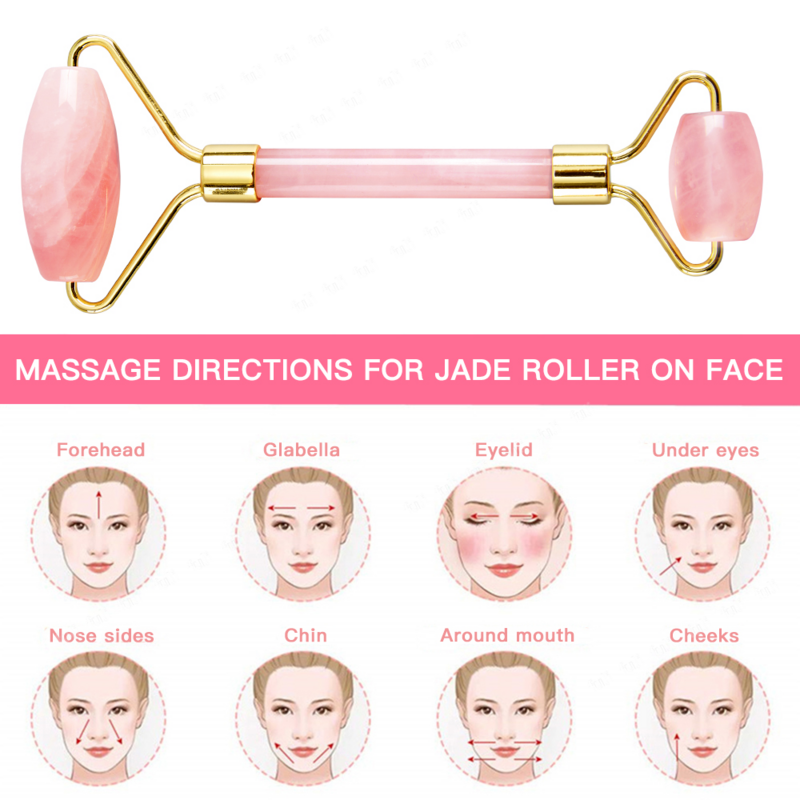 Rodillo de Jade de cuarzo rosa para masaje Facial, masajeador Natural para adelgazar la piel, herramienta de eliminación de arrugas
