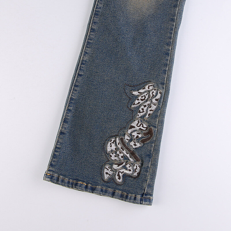 Pantalones vaqueros Retro con bordado de tiro bajo para chica, pantalón ajustado con nalgas, color gris