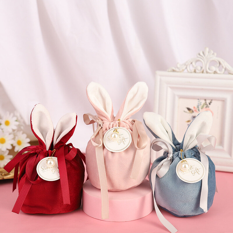 Sacs de pâques en velours lapin mignon, sacs d'emballage cadeau, Dropshipping lapin chocolat bonbons, décoration de fête de mariage anniversaire 2022